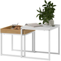 COUCHTISCH 45/45/45 cm, 2er-Set in Weiß mit Tablett und Stahlgestell - Weiß, Metall (45/45/45cm) - Flora Grace