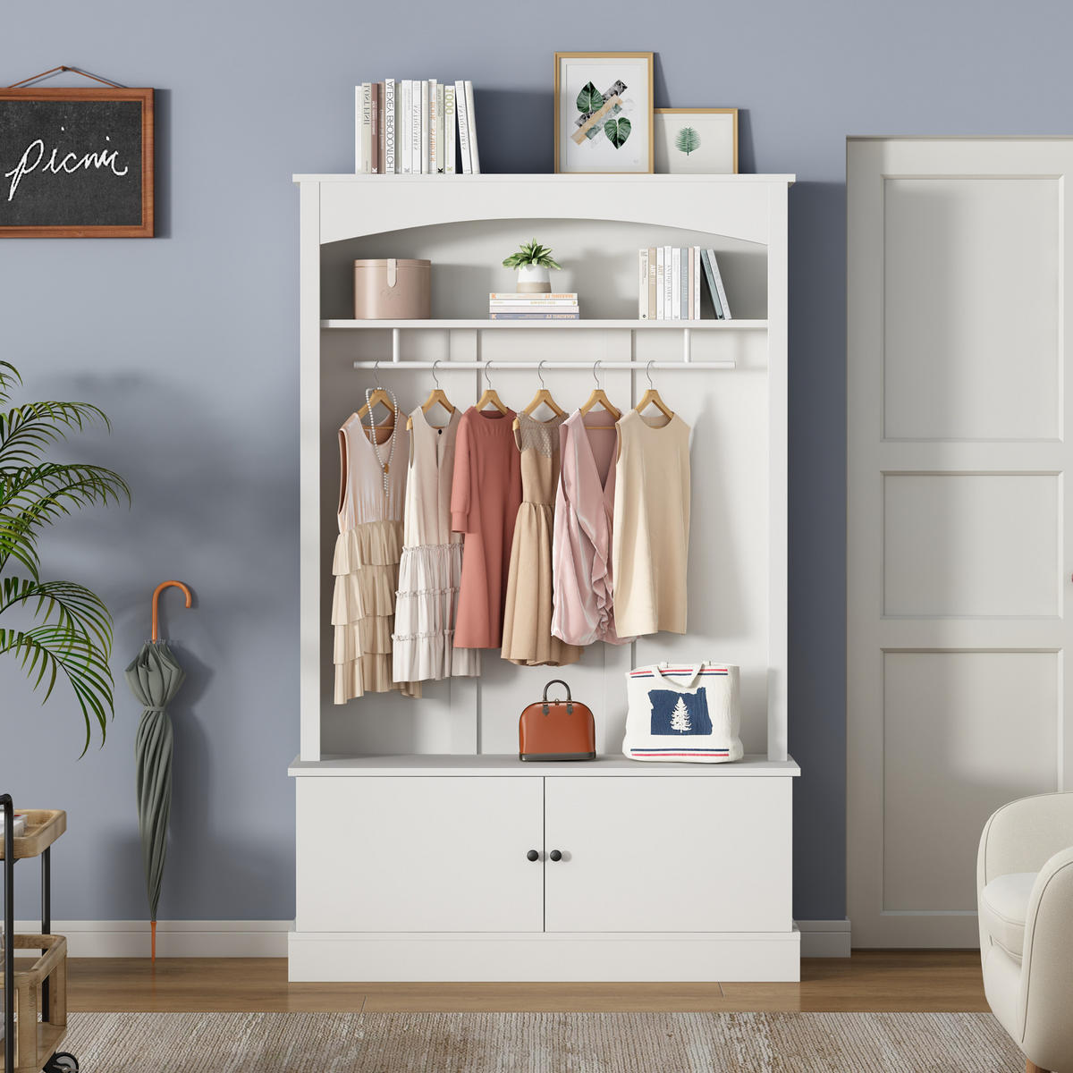 GARDEROBE 120/190/40 cm Weiß aus Spanplatte mit Schuhbank - Weiß, Holzwerkstoff (40/190/120cm) - OKMYHOME
