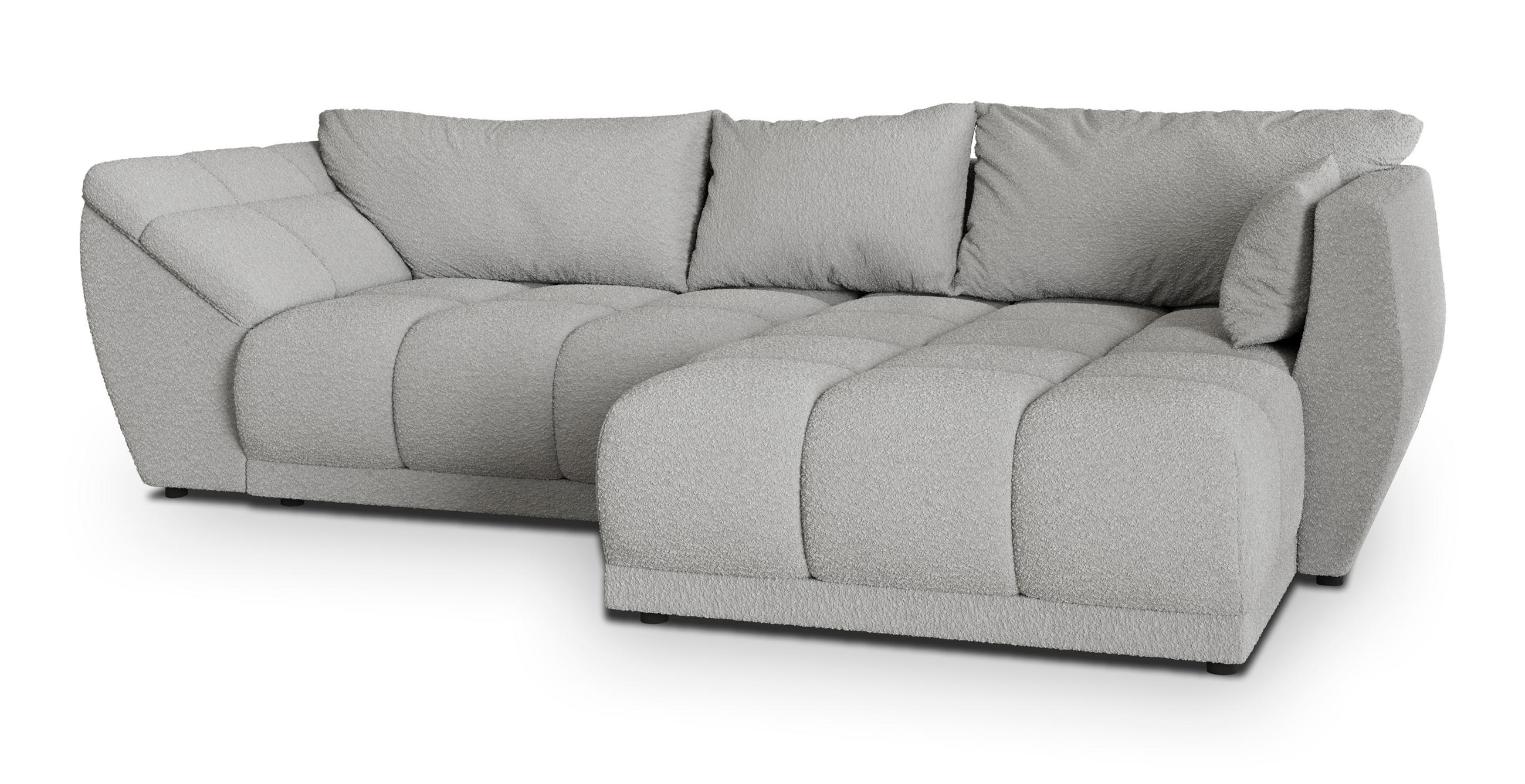 ECKSOFA ORENTI R-S Hellgrau Boucle-Stoff mit Schlaffunktion - Hellgrau, Holz (287/182cm) - MASSENO