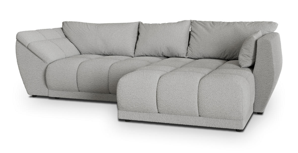 ECKSOFA ORENTI R-S Hellgrau Boucle-Stoff mit Schlaffunktion - Hellgrau, Holz (287/182cm) - MASSENO