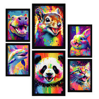 POSTER Set Mit 6 Entzückende Tiere Im Hochformat Lebhafte Aquarell Stil Illustrationen Von Lächelnde Tiere Innenarchitektur A3 & A4 Schwarzer Rahmen - Schwarz, Papier (29/3cm) - Nacnic