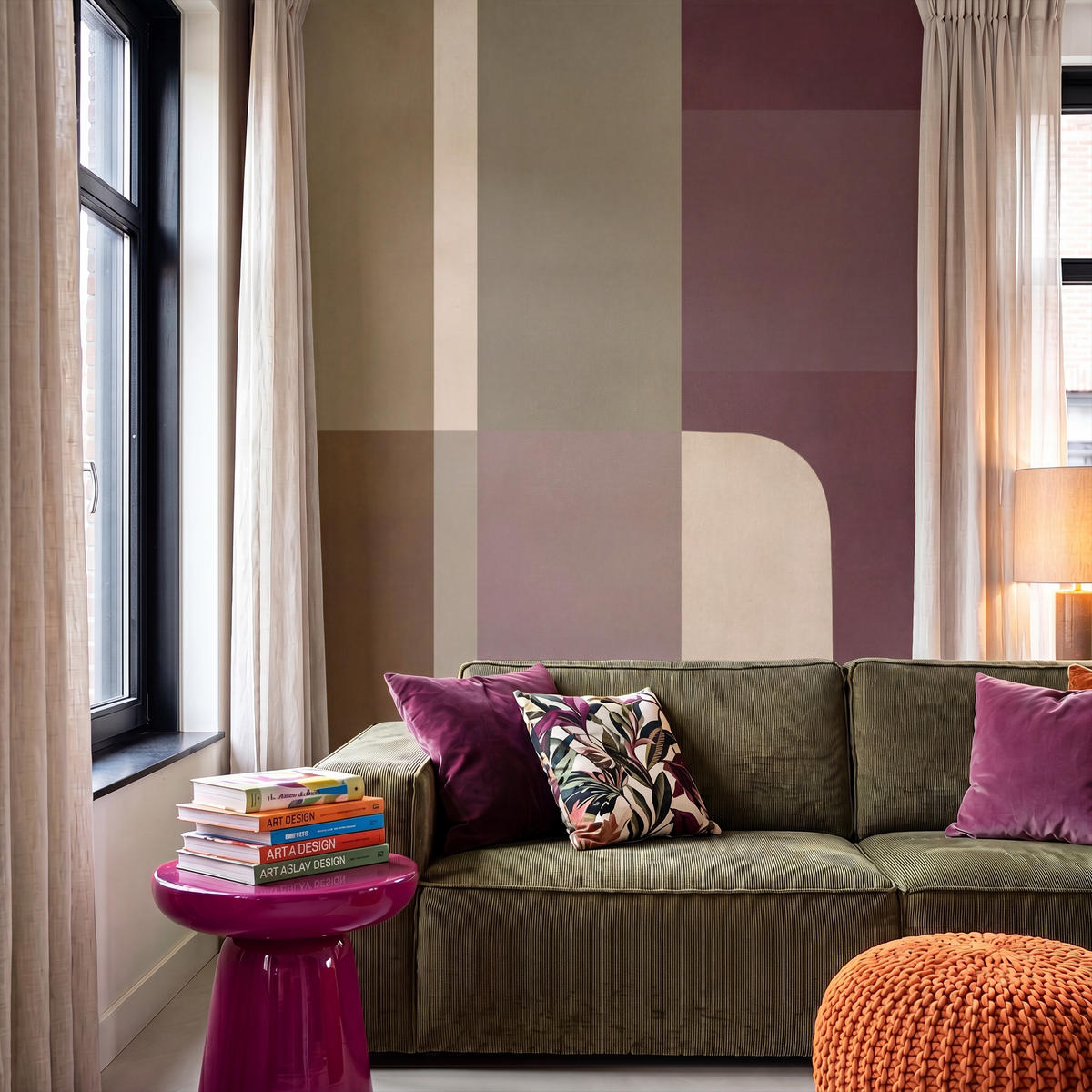 TAPETE - Unis - Abstrakt - Bordeaux - Linien - 160x240 cm - Multicolor, Papier (160/240cm) - OnlyWow