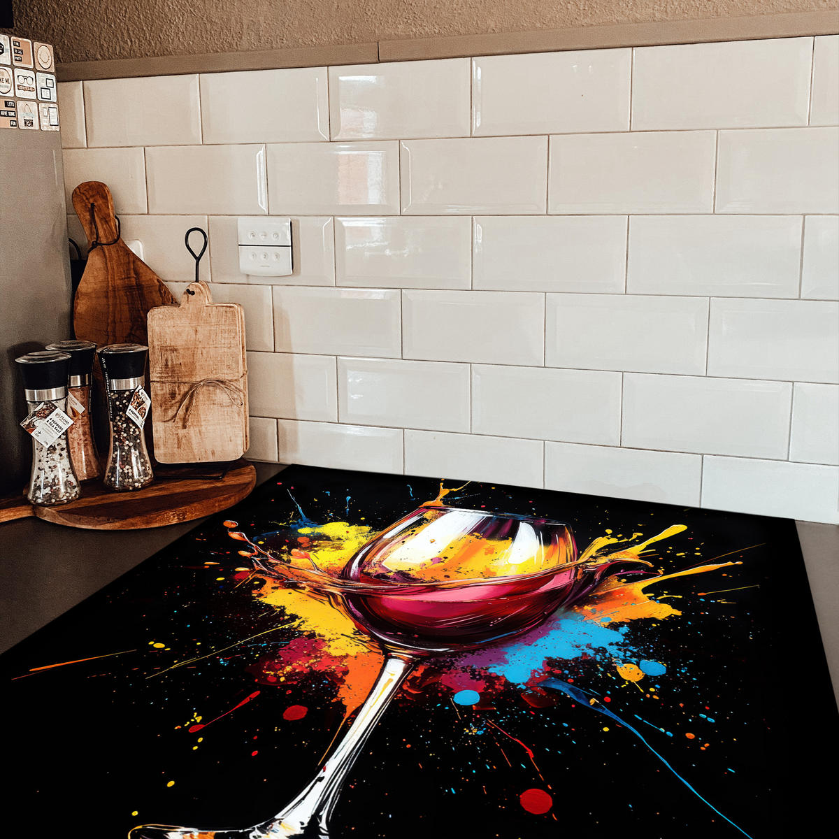 HERDABDECKPLATTE Wein - Glas - Graffiti - Getränk - Rot - Farbe 78x78 cm - Weinrot, Kunststoff (78/78/0.2cm) - MuchoWow