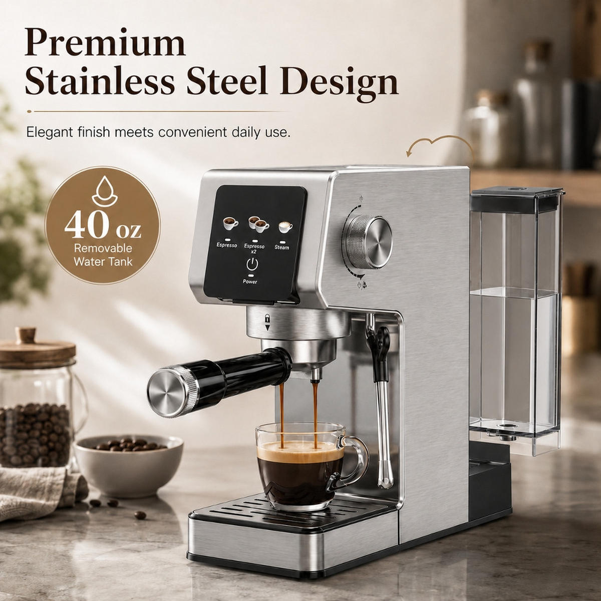 ESPRESSOMASCHINE 20 Bar, MIT TOUCHSCREEN UND MILCHAUFSCHÄUMER Heimische Küche - Schwarz, Metall (14.3/30.9/29.9cm) - Rolipo