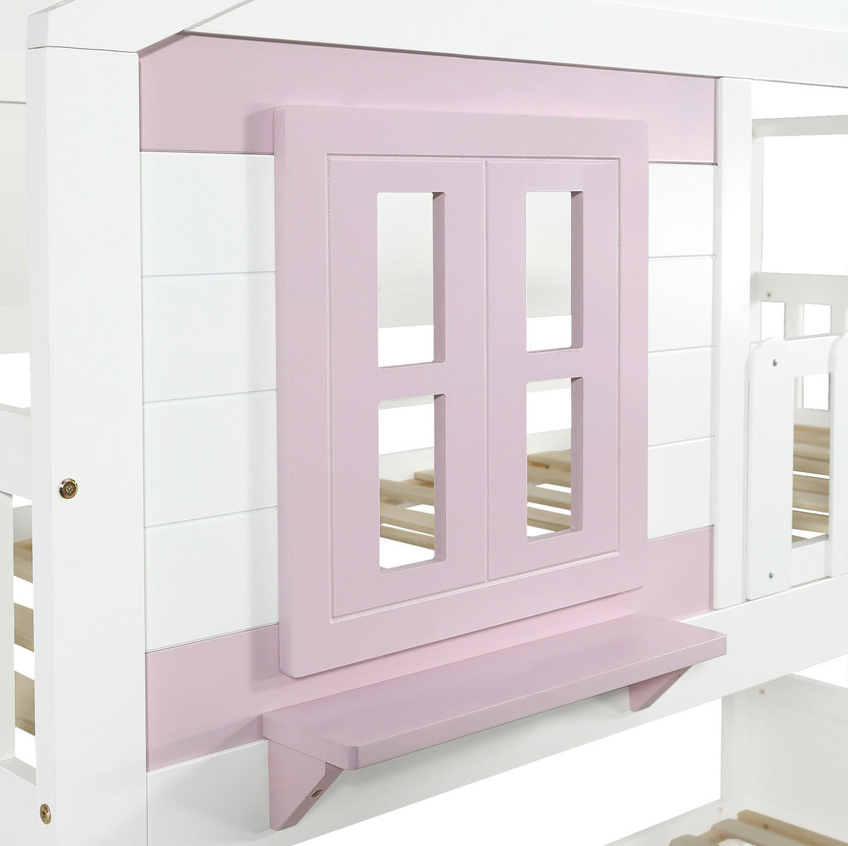 ETAGENBETT 90x200 cm in Weiß und Rosa mit Rollbett, Stauraumtreppe und Kleiderstange - Weiß, Holz (90/200cm) - IVMEU