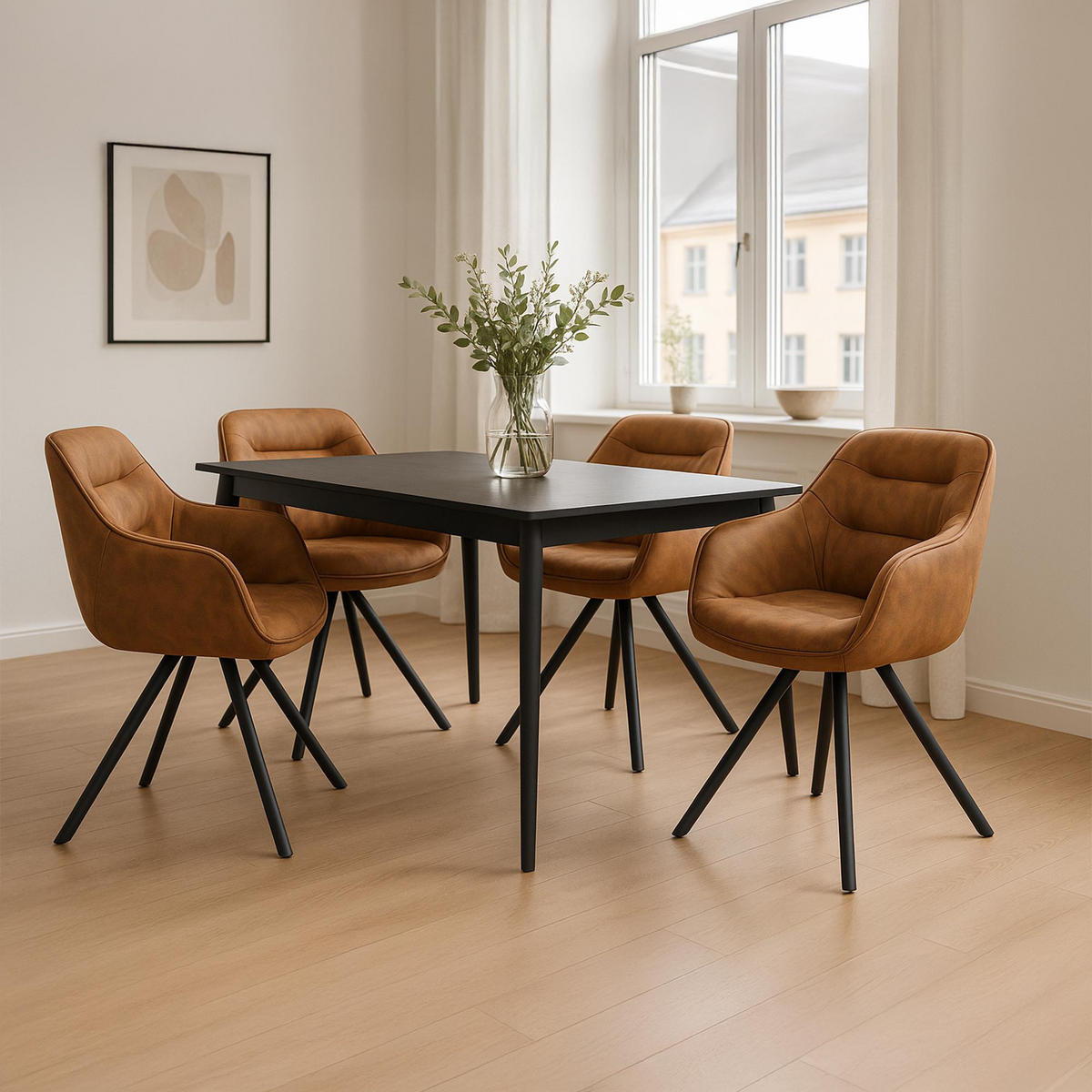 ARMLEHNENSTUHL Vintage Stoff hellbraun - Hellbraun/Schwarz, Textil/Metall (57/90/63cm) - CLP