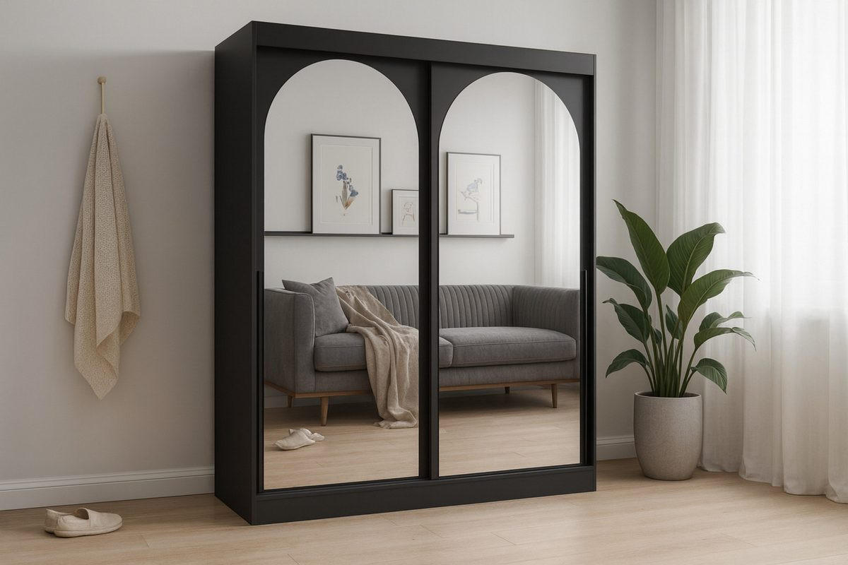 SCHIEBETÜRENSCHRANK MOSSA 180 / 215 / 65 cm in Schwarz / Schwarz - Schwarz, Holzwerkstoff (180/215/65cm) - Deine Möbel 24