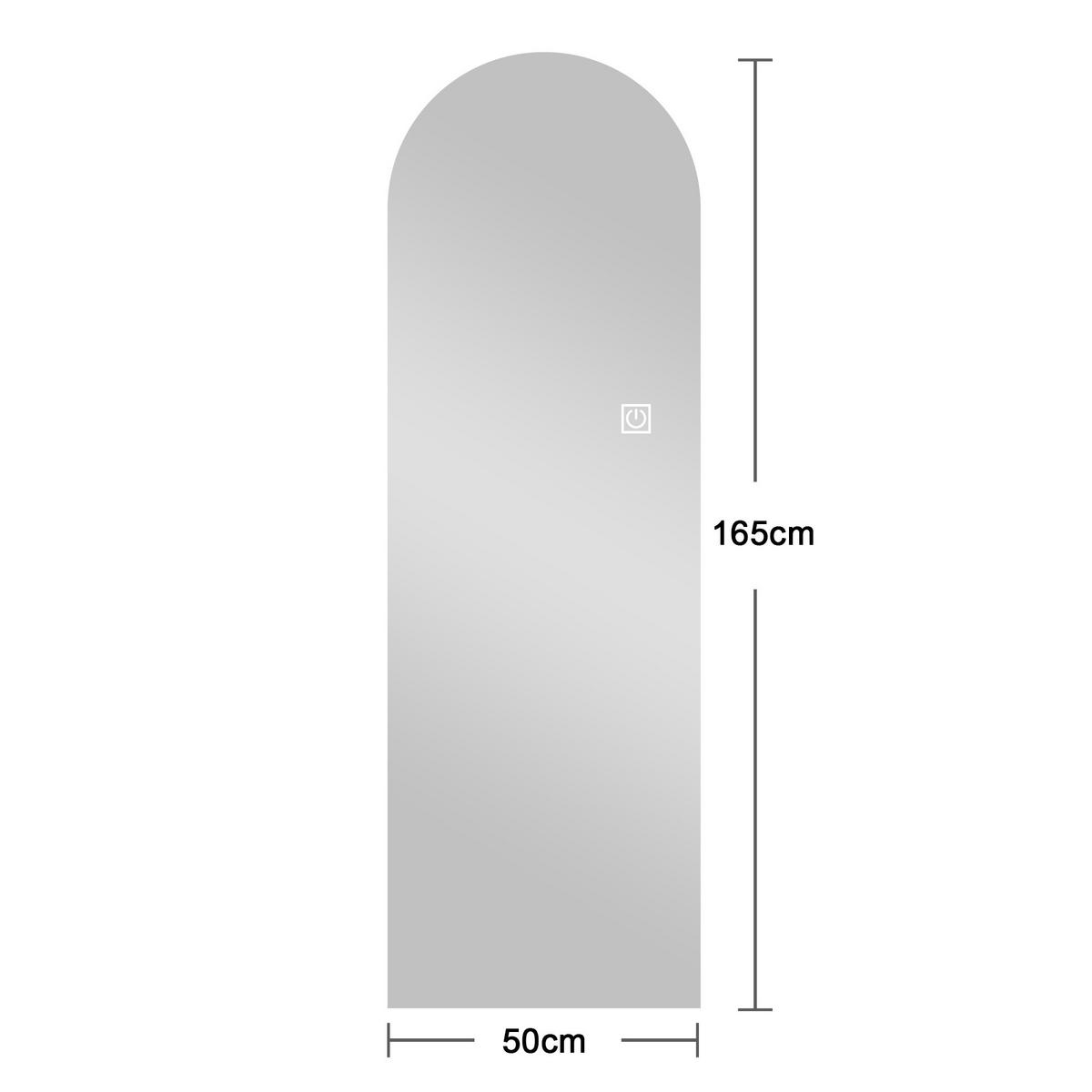 STANDSPIEGEL LED bogenförmig – Ganzkörperspiegel dimmbar, hochauflösend, bruchsicher, freistehend oder Wandmontage, hell beleuchtet - Silberfarben, Glas (50/3/165cm) - Ej. Life