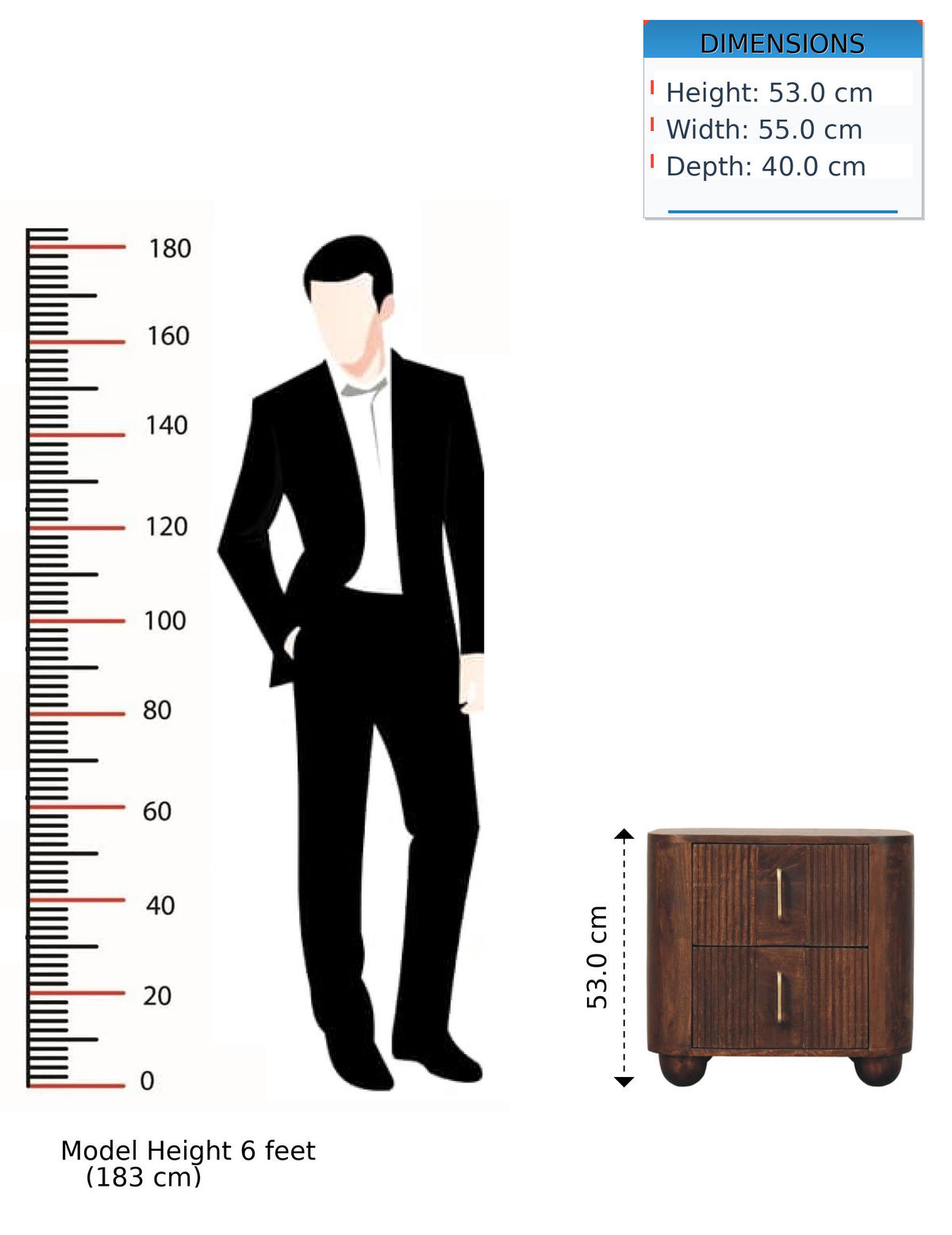 NACHTKASTEN Marlowe Geriffelt, 2 Schubladen, Dunkelbraun - Dunkelbraun/Messingfarben, Holz/Metall (55/53/40cm) - Artisan Furniture