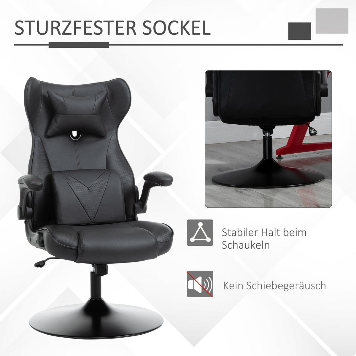 GAMING Stuhl, Drehstuhl, Schwarz - Schwarz, Leder (71/112/67cm) - Vinsetto