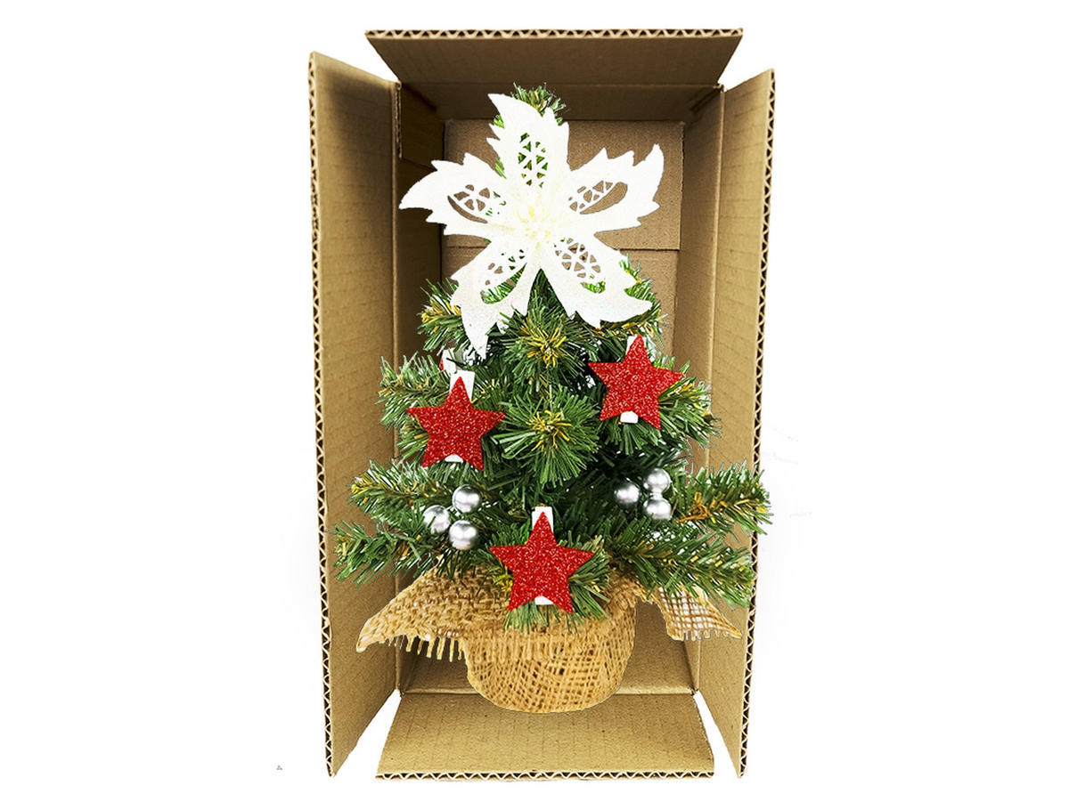 LAALU WEIHNACHTSBAUM geschmückt künstlich mit 23 Ornamenten TINY 5 im Topf 25 cm - Rot/Silberfarben, Kunststoff (25cm) - LAALU