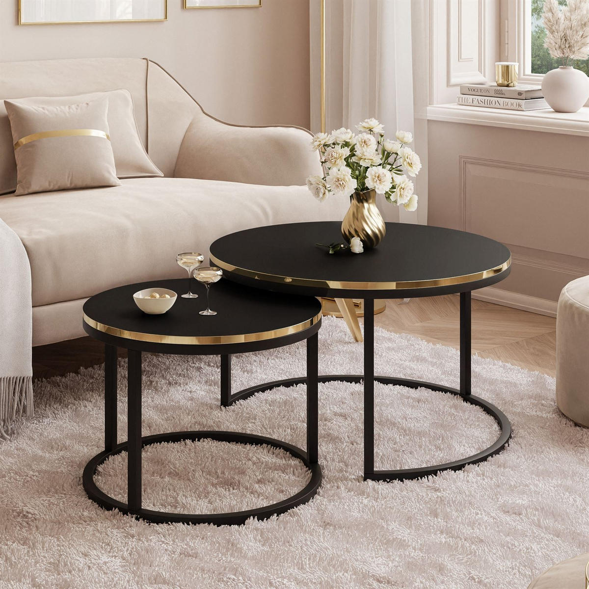 COUCHTISCH SOLEIL 2in1, rund, Mattschwarz - Schwarz, Holzwerkstoff (70/70/48cm) - Lookway