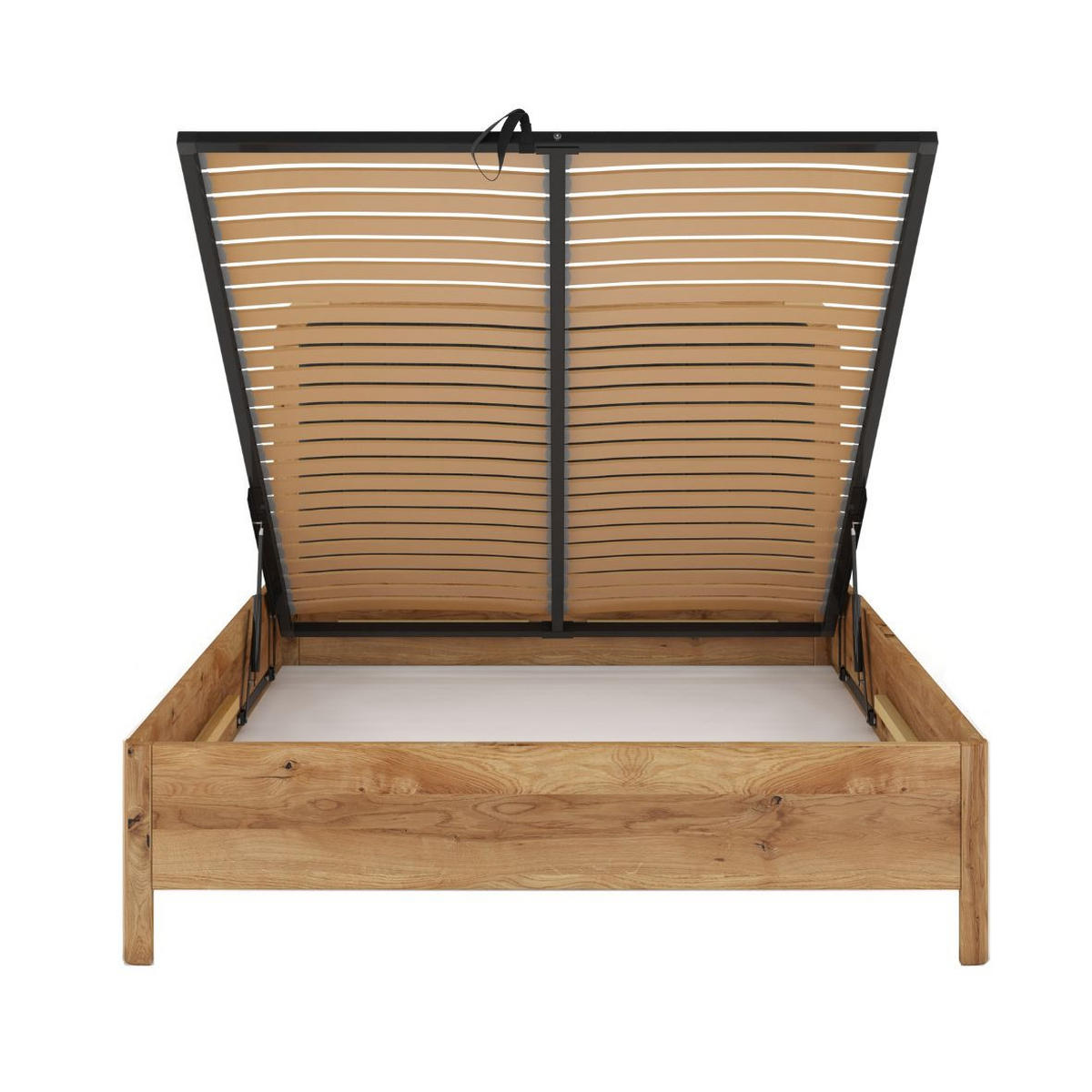 MASSIVHOLZBETT Modena mit Lattenrost und Bettkasten, Eiche - lackiert, Naturfarben/Schwarz, 180x200 - Eichefarben/Schwarz, Eichenholz/Holz (180/200cm) - Visby