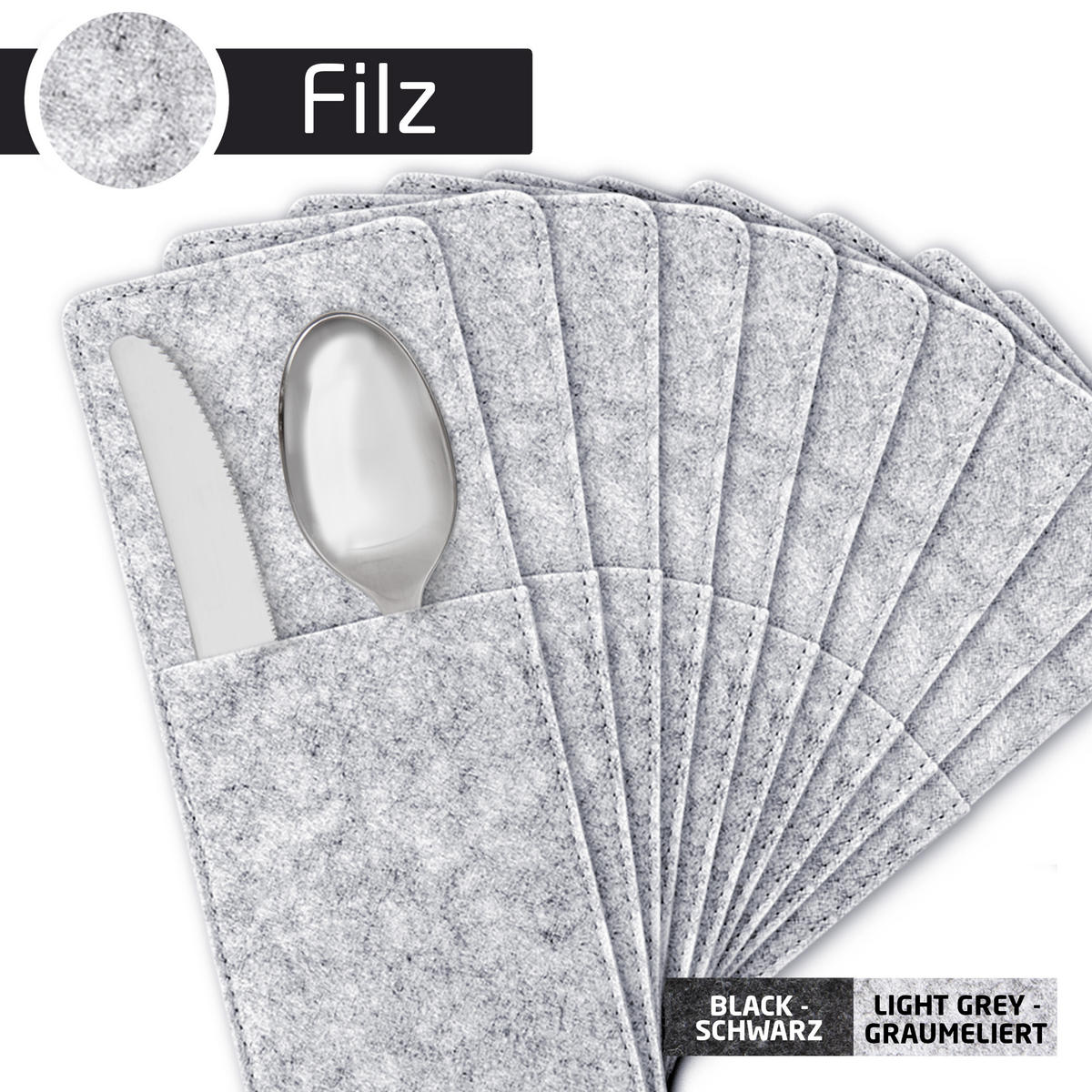 BESTECKTASCHEN 10er-Set - Hellgrau, Textil (25/10/4cm) - Miqio Design