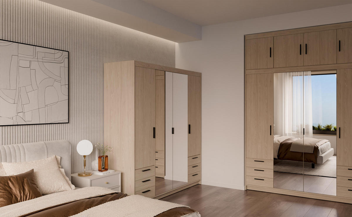 KLEIDERSCHRANK Storicos Geölte Eiche 176,3/190,5/53 cm - 4T6S Modern mit Schubladen und Spiegel - Eichefarben, Holzwerkstoff/Kunststoff (176.3/190.6/53cm) - AX Living