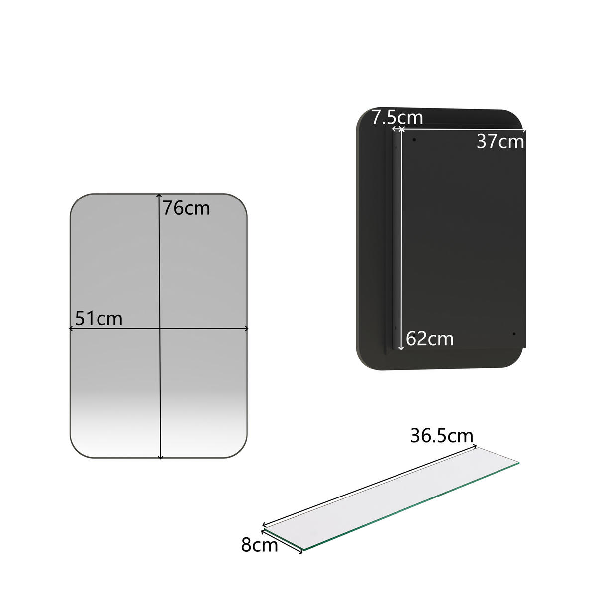 SPIEGELSCHRANK 76x51x12cm schwarz mit Aufbewahrung - Wandspiegel für Badezimmer - Schwarz, Glas (76/12/51cm) - Modfu