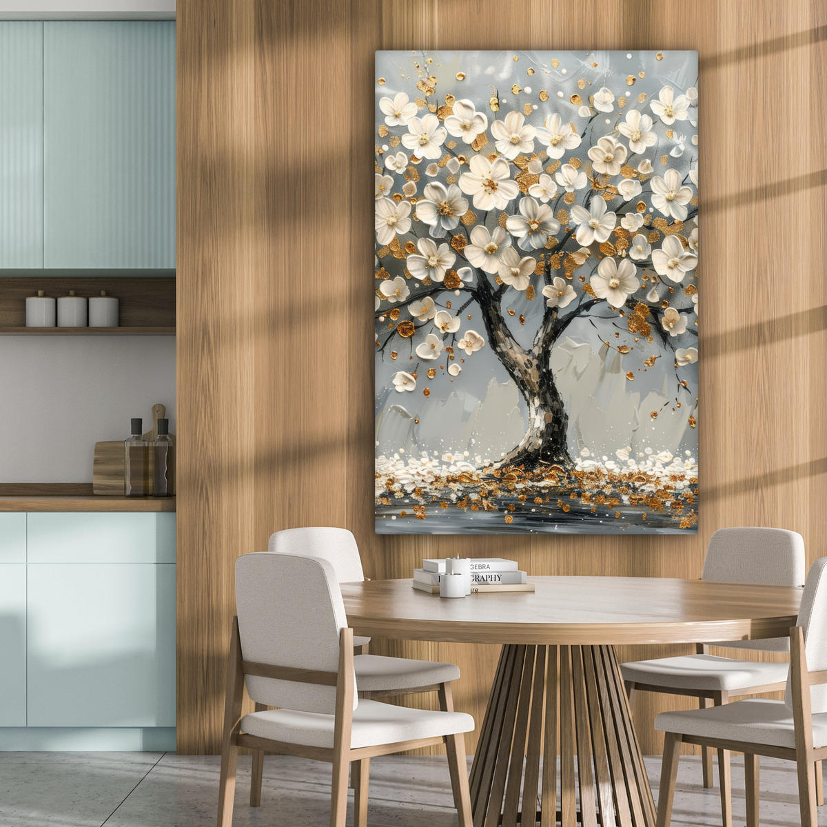 LEINWANDBILD Baum - Blumen - Weiß - Natur - Kunst Deko Groß 90x140 cm - Weiß, Textil (90/140cm) - MuchoWow