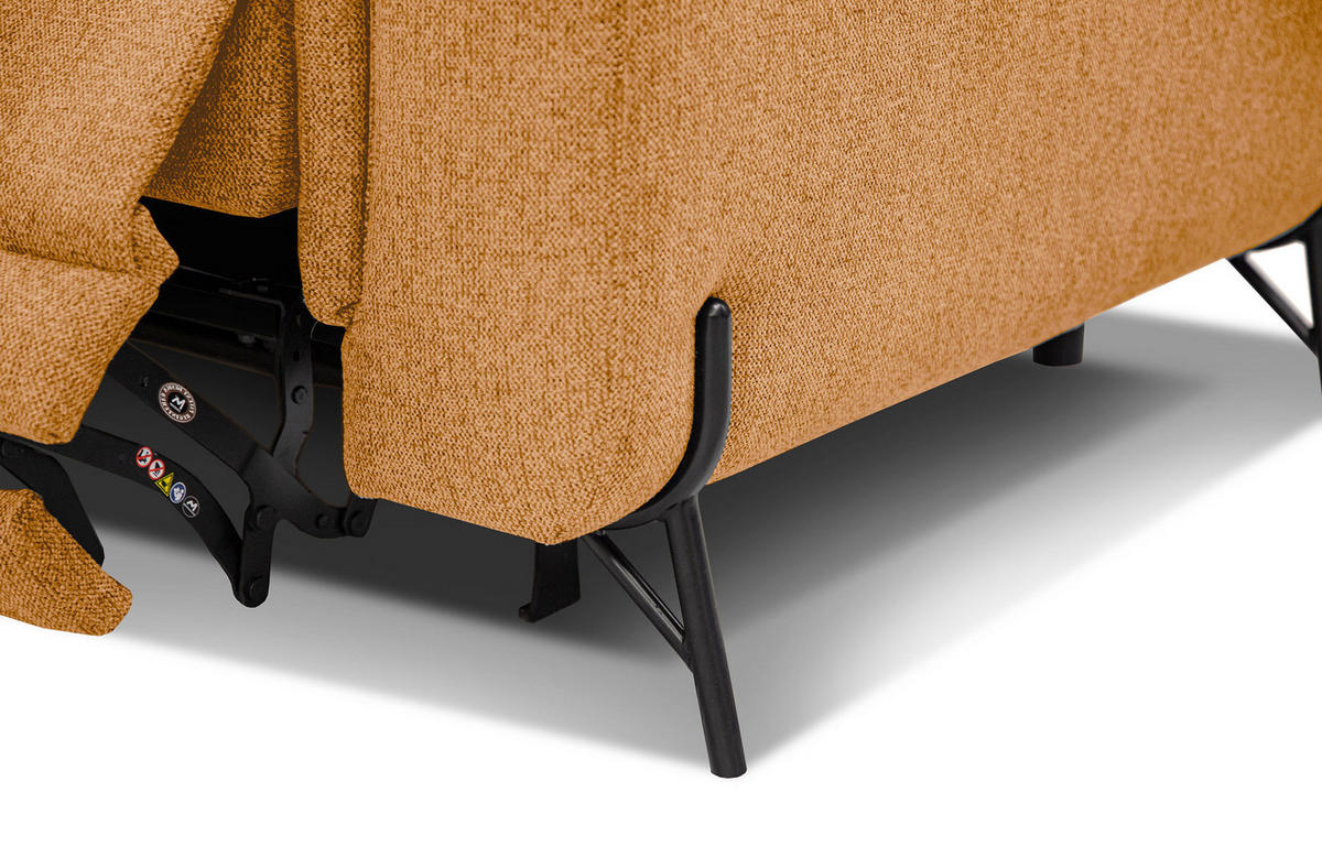 SOFA AVENA 3-Sitzer mit 1 Relaxfunktion, orange - Orange, Holzwerkstoff/Textil (204/80/108cm) - Courtois Laville