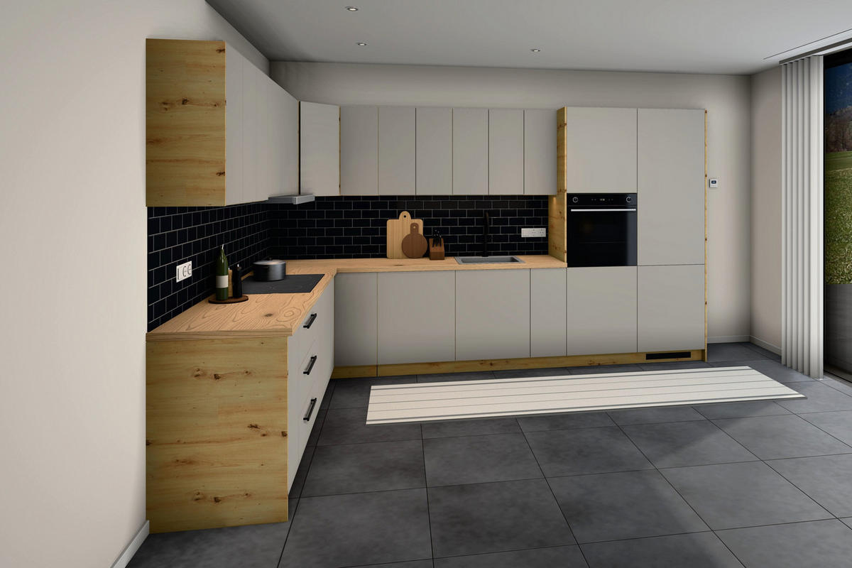 L-KÜCHE Nexa Beige & Artisan-Eiche – 360 × 260 cm – KÜ-LAN-001 - Beige, Holzwerkstoff (360/212/260cm) - ROYAL24_MARKT