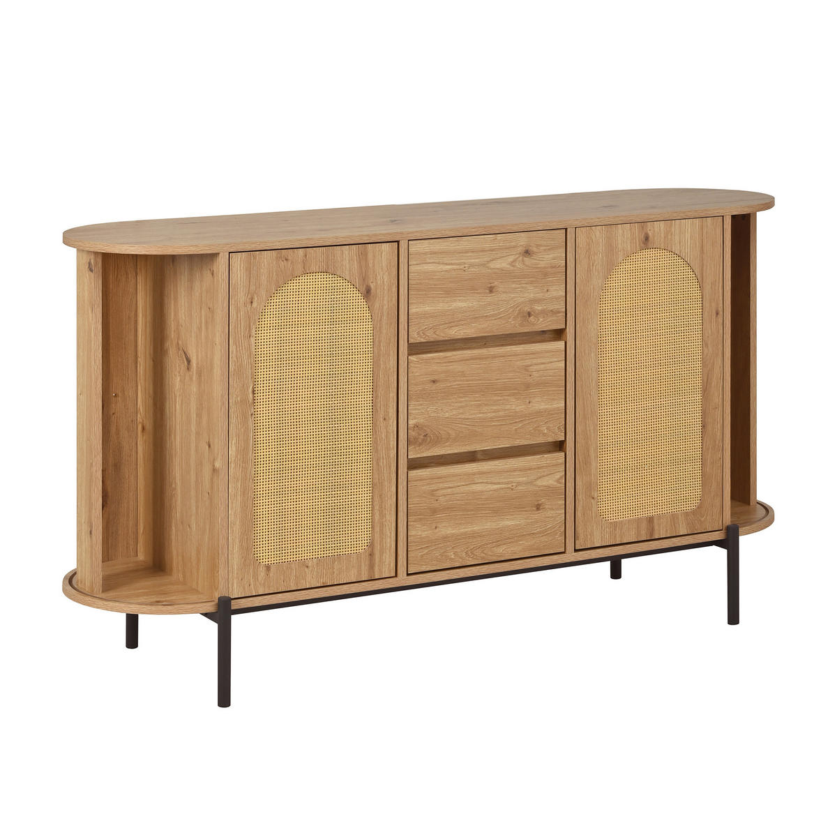 SIDEBOARD 140/38/77,5 cm in Natur mit Rattanfront und Schiebetüren - Schwarz/Naturfarben, Holzwerkstoff/Metall (140/77.5/38cm) - CHICFURN