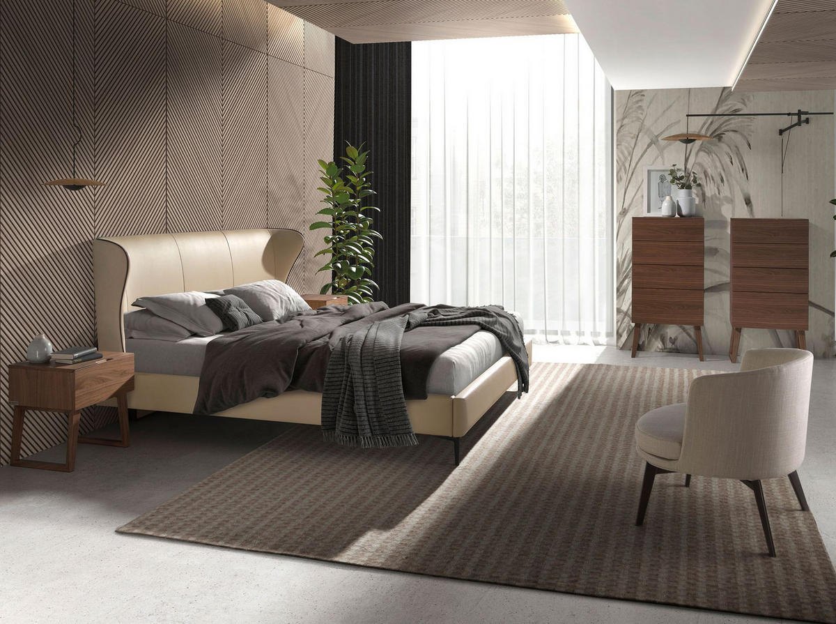 BETT Bett aus cremefarbenem Kunstleder 220/217/110 cm - Creme/Schwarz, Leder (180/200cm) - ANGEL CERDA