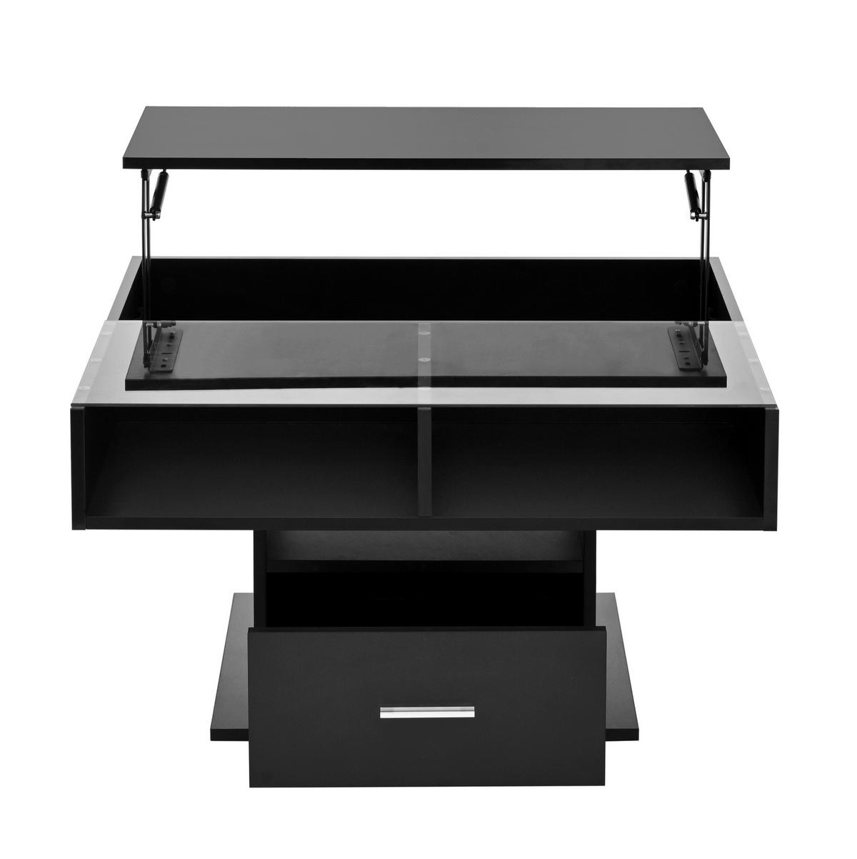 COUCHTISCH 78/78/45,5-59,5 cm mit LED-Beleuchtung und höhenverstellbarer Platte - Schwarz, Holzwerkstoff (78/78/59.5cm) - Flora Grace