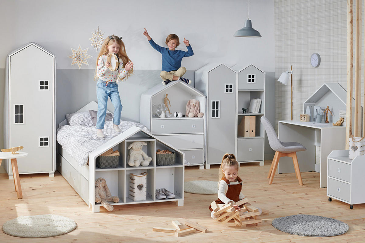 SCHREIBTISCH MIRUM für Kinder, Weiß/Grau - Weiß/Grau, Holz (100/126/60cm) - KONSIMO®