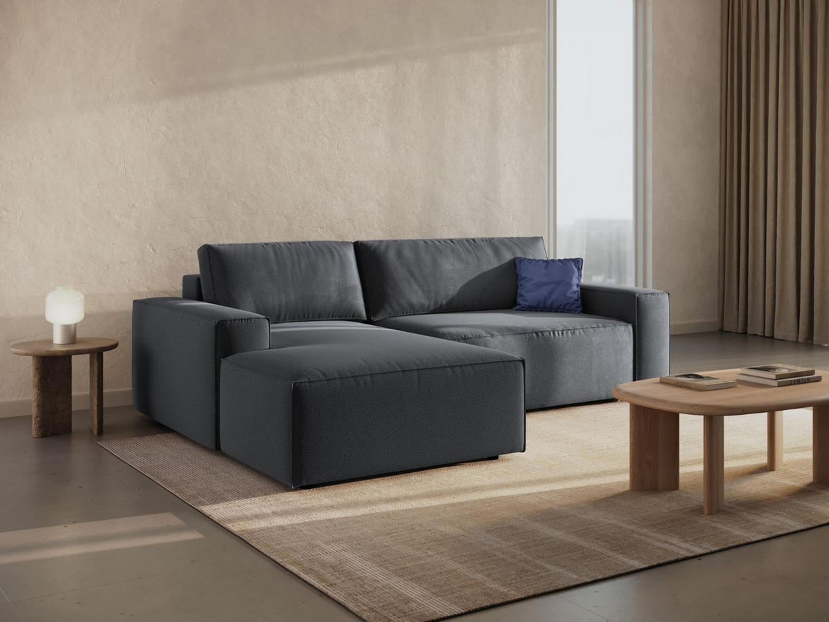AUSKLAPPBARES-ECKSOFA links mit Container Jodie aus strukturiertem Stoff dunkelgrau 3 Sitzplätze - Dunkelgrau, Textil (246/151cm) - Micadoni