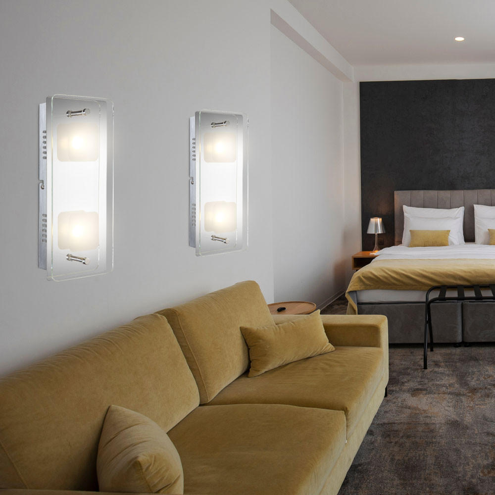 LED WANDLEUCHTE JEMINA Metall Silber 2er Set - Silberfarben, Glas (12/6.2/28cm) - Globo Lighting