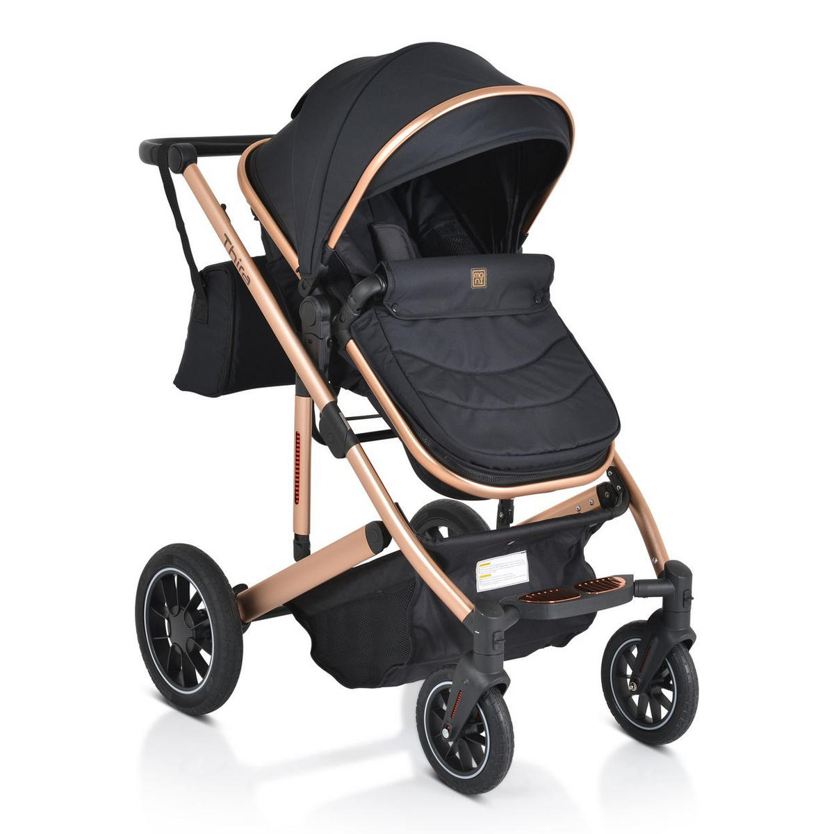 KINDERWAGEN 2 in 1 Thira schwarz Babywanne, umbaubar, Sportsitz, Fußabdeckung - Schwarz, Metall (96/61/107cm) - Moni
