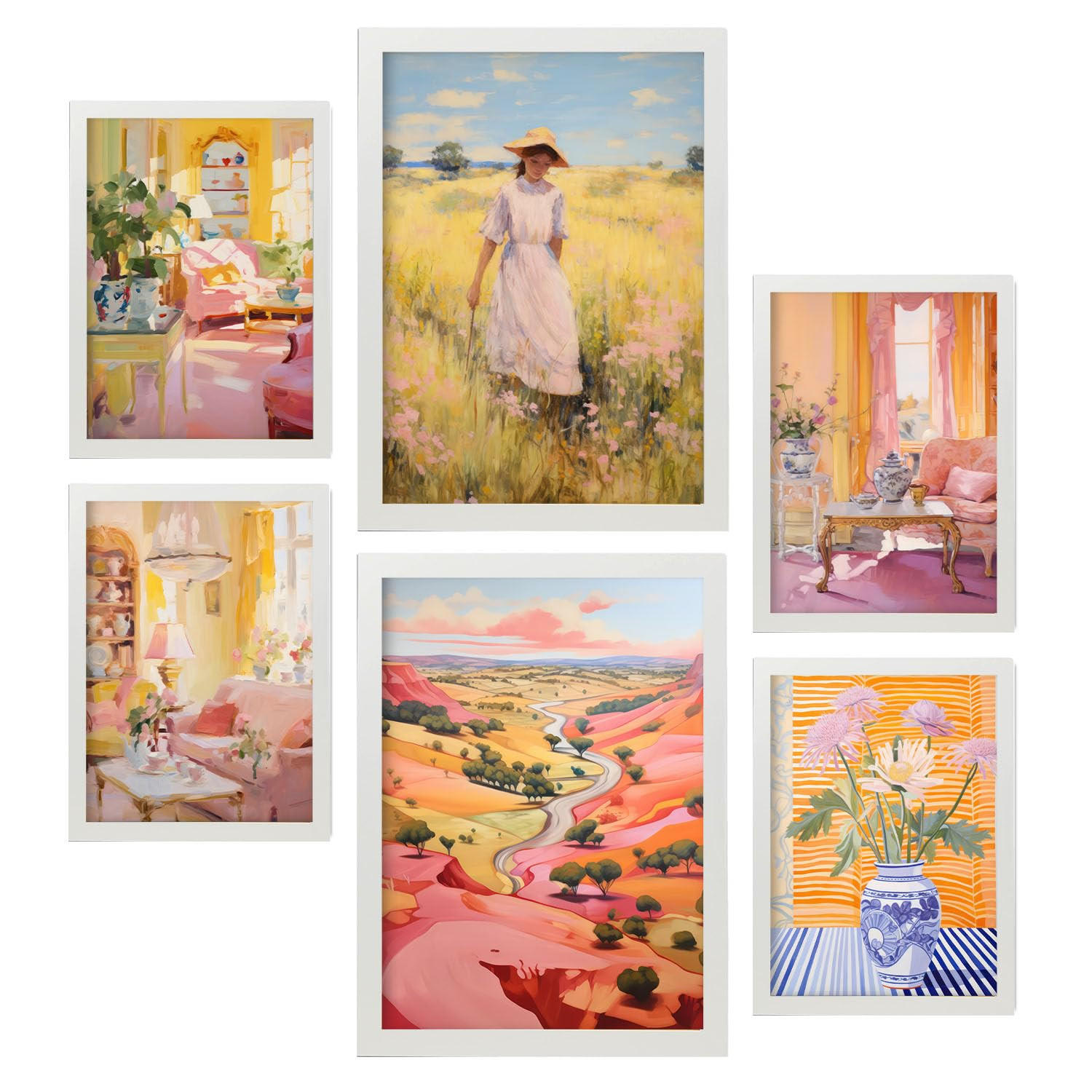 POSTER Set Mit 6 Land Schönheit In Vielseitiger Stil A3 & A4 Weißer Rahmen - Weiß, Papier (29/3cm) - Nacnic