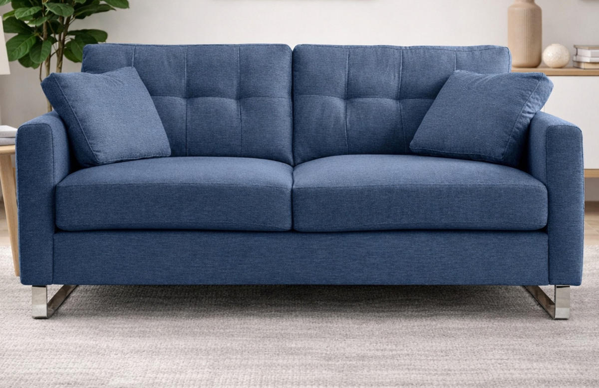SOFA blau Flachgewebe 2-Sitzer 175 cm, Couch mit Steppoptik - Blau/Chromfarben, Holz/Textil (175/92/94cm) - Inn.Furn