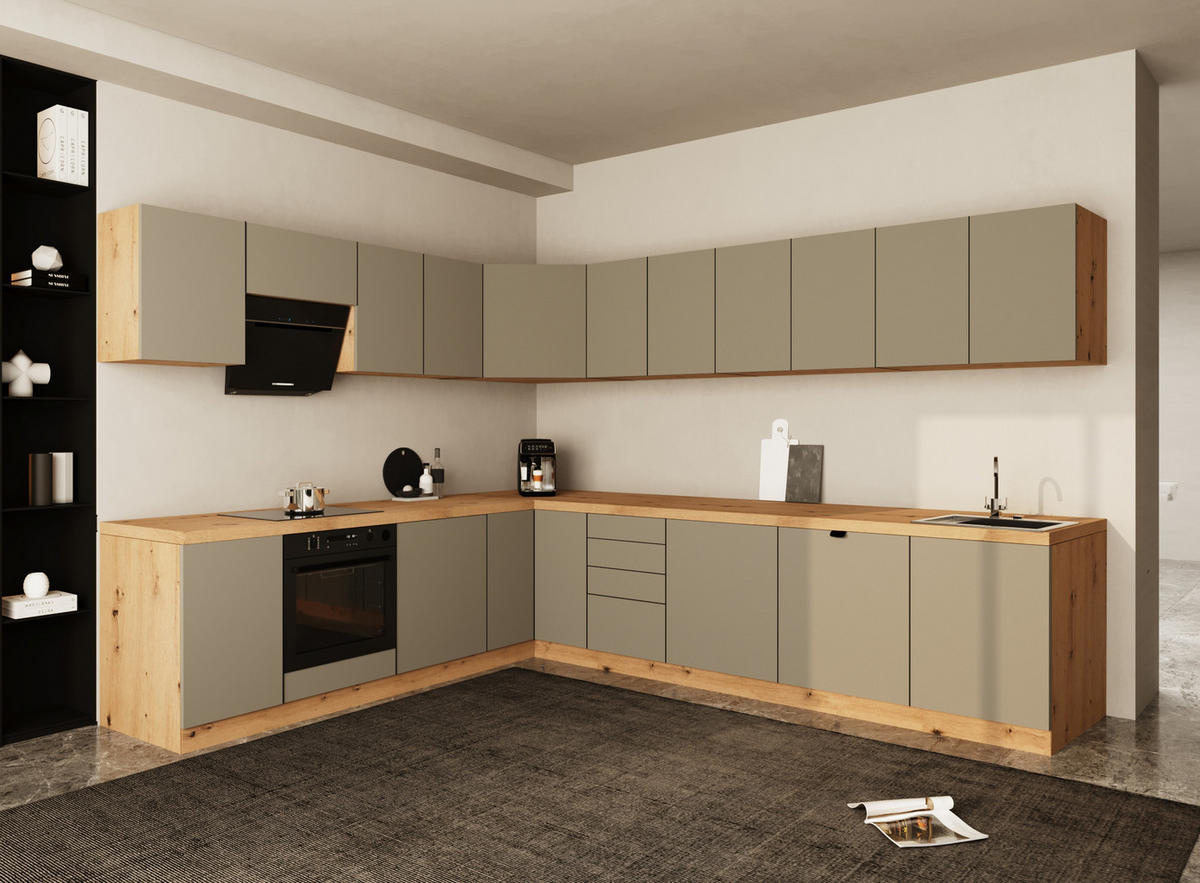 WINKELKÜCHE 300 cm x 240 cm - Langen KL23-M300 - in Beige/Matt - Beige, Holz (540/212/52cm)