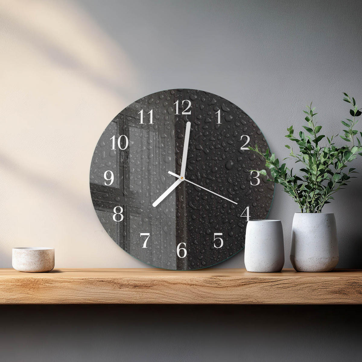 WANDUHR fi30 cm - Wassertropfen - Schwarz, Glas (30/30/0.4cm) - TULUP