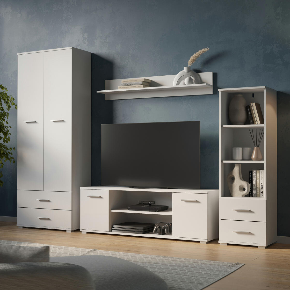 HOCHSCHRANK FAUSKE SZF2-2D2S Schubladen Weiß - Silberfarben/Weiß, Holzwerkstoff/Kunststoff (69/130/36cm) - Komodee