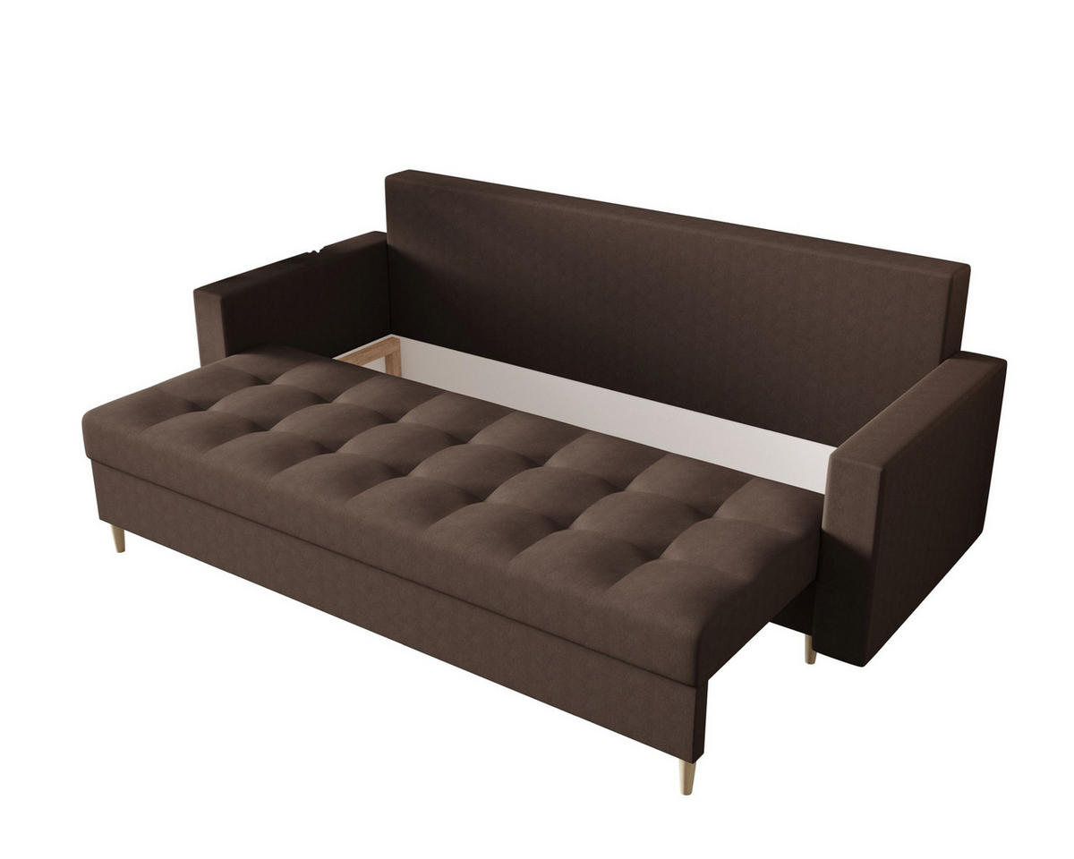 SOFA SKANDI mit Schlaffunktion COSMIC 800 mit Stauraum - Braun, Textil (90/88/232cm) - Bedante