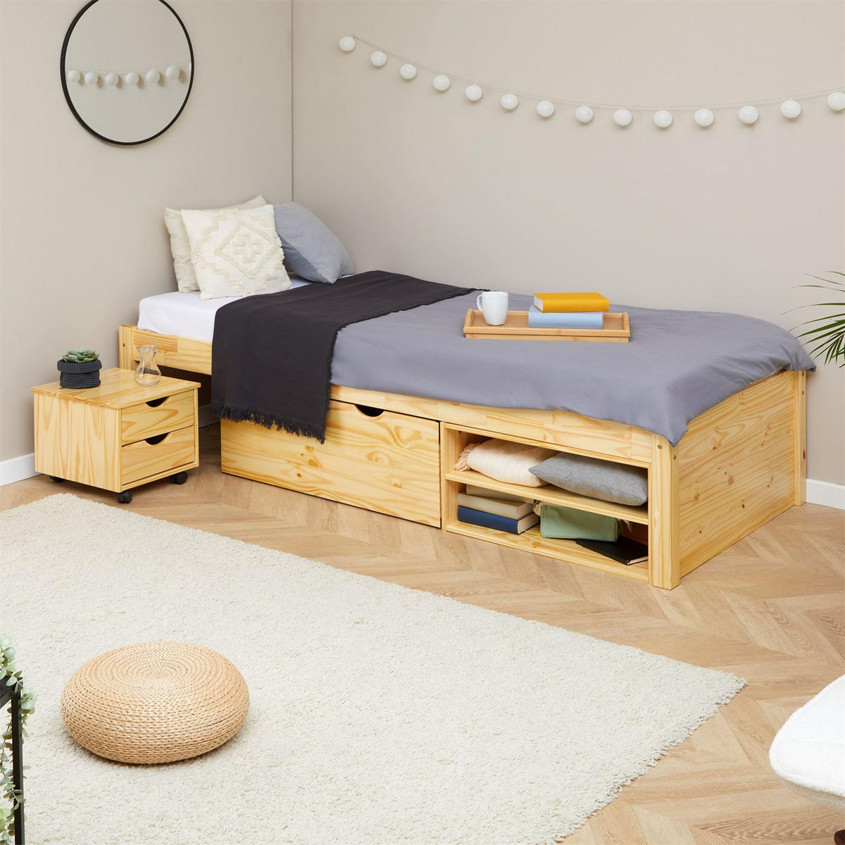 SCHUBLADENBETT SABRINA 90X200 CM - Naturfarben, Holz (90/200cm) - IDIMEX