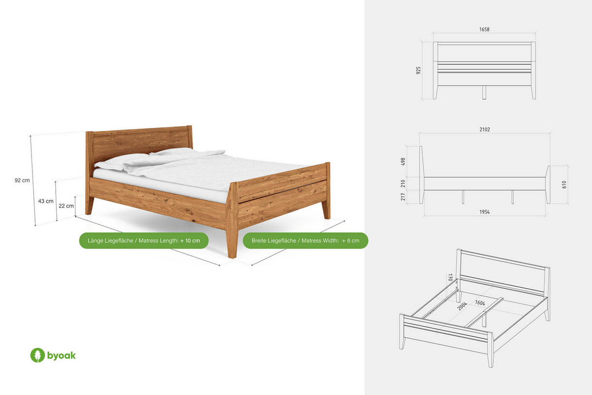 MASSIVHOLZBETT ELIAS 8 80x220 Kernbuche - Kernbuche, Holz (80/220cm) - byoak