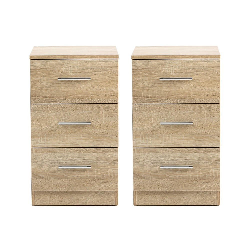 NACHTTISCHE 2er Set in Naturfarbe mit 3 Schubladen - Naturfarben, Holz (35.2/65.5/37.6cm) - KOMHTOM