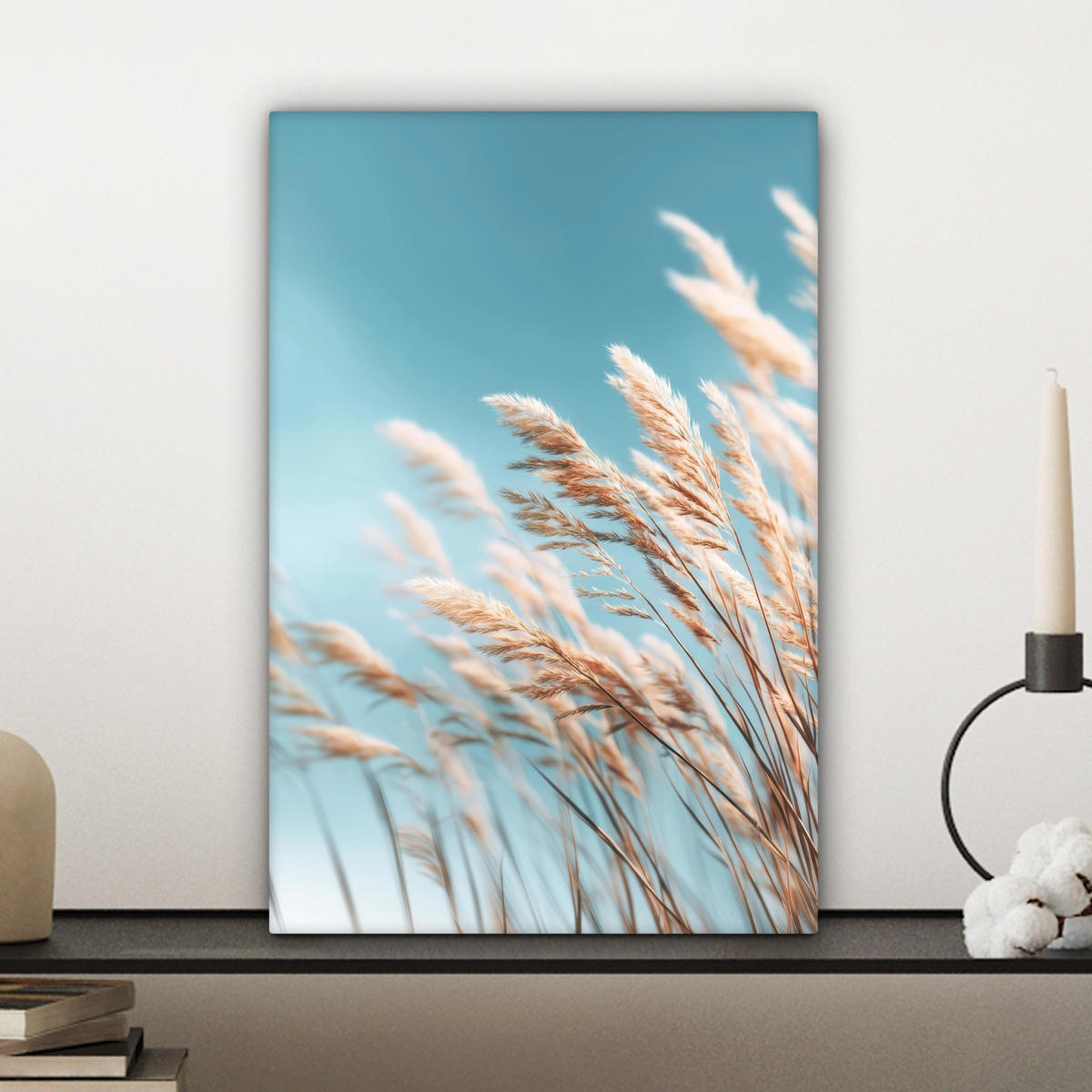 LEINWANDBILD Ziergras - Wind - Hellbraun Deko Wohnzimmer 20x30 cm - Hellblau, Textil (20/30cm) - MuchoWow