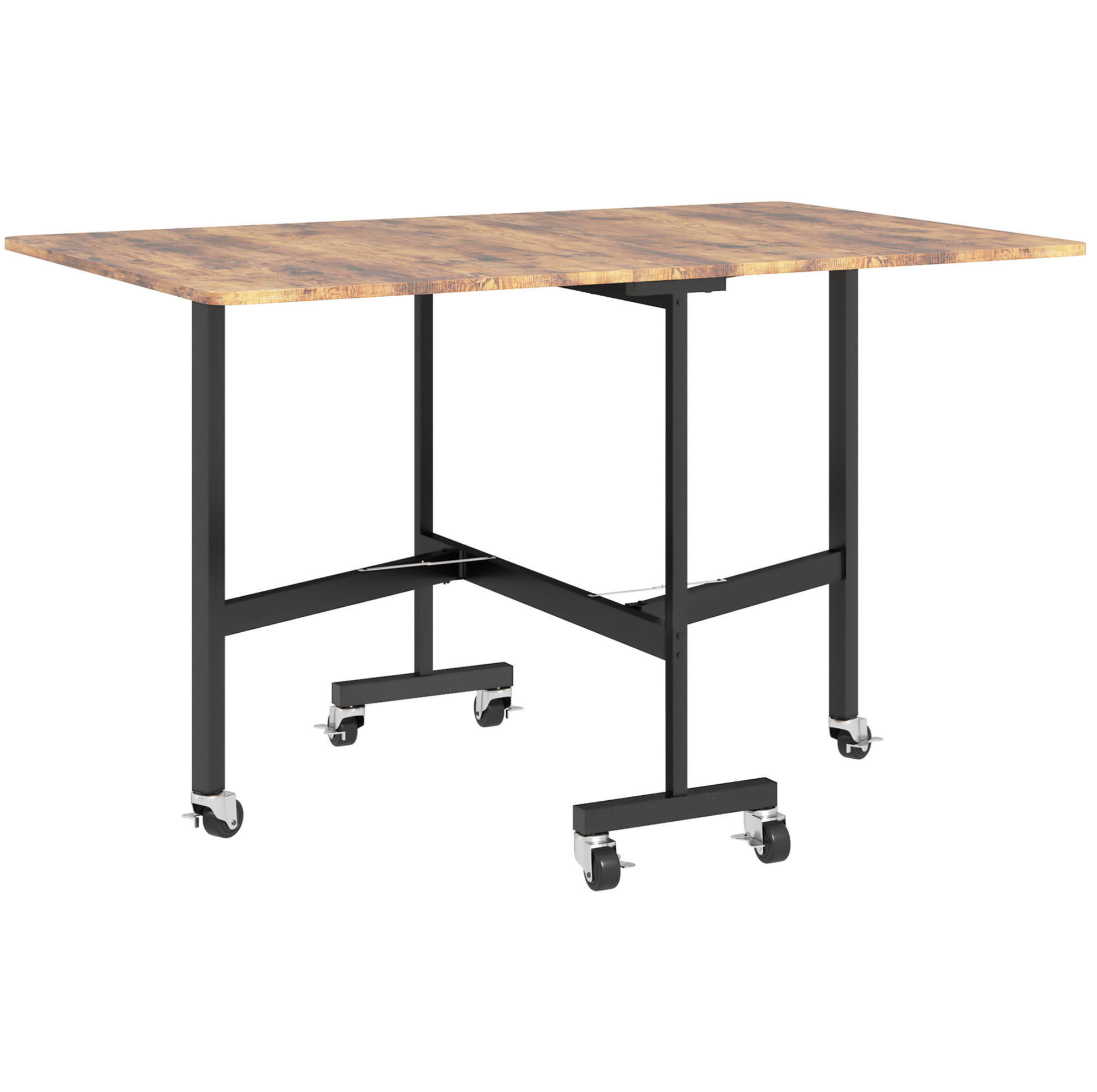 ESSTISCH 120/80/73 cm klappbar mit 6 Rollen und Bremsen, platzsparend, Holz, Rustikales Braun - Braun, Holz (120/80/73cm) - Redom