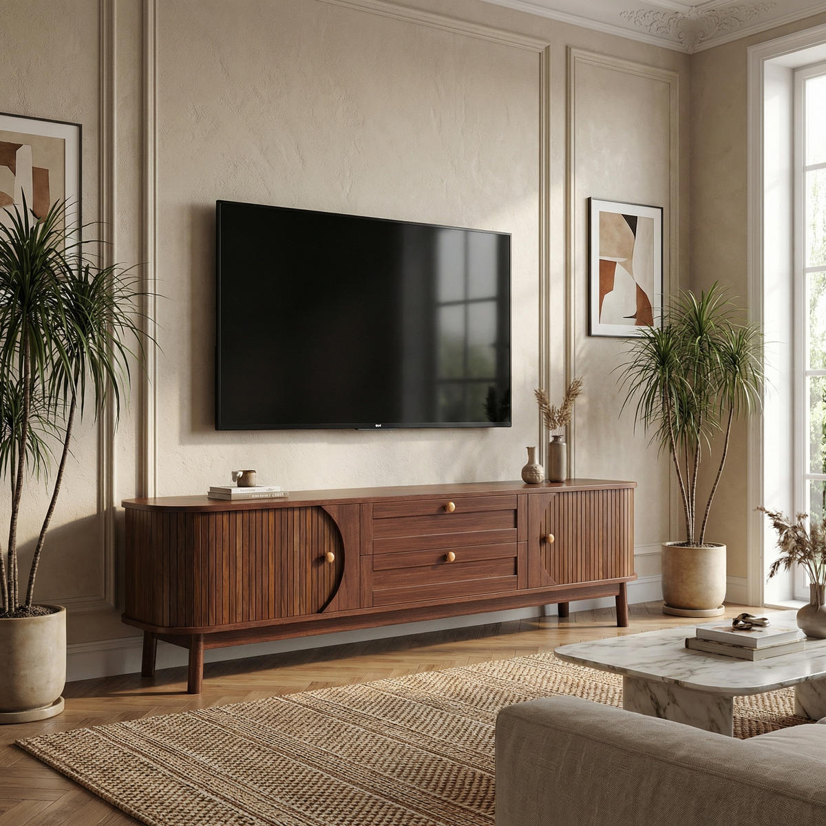 TV STOLIK in orech-Optik, Fernsehschrank s Schiebetüren - dub sonoma, kompozitné drevo (170/46/39cm) - Urban Meuble