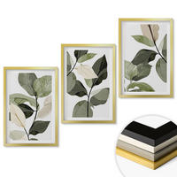WANDBILDER 3er Set - 40x60 cm Goldrahmen - Bemalte Boho-Pflanzenblätter - Goldfarben, Kunststoff (40/60cm) - ArtPrintCave