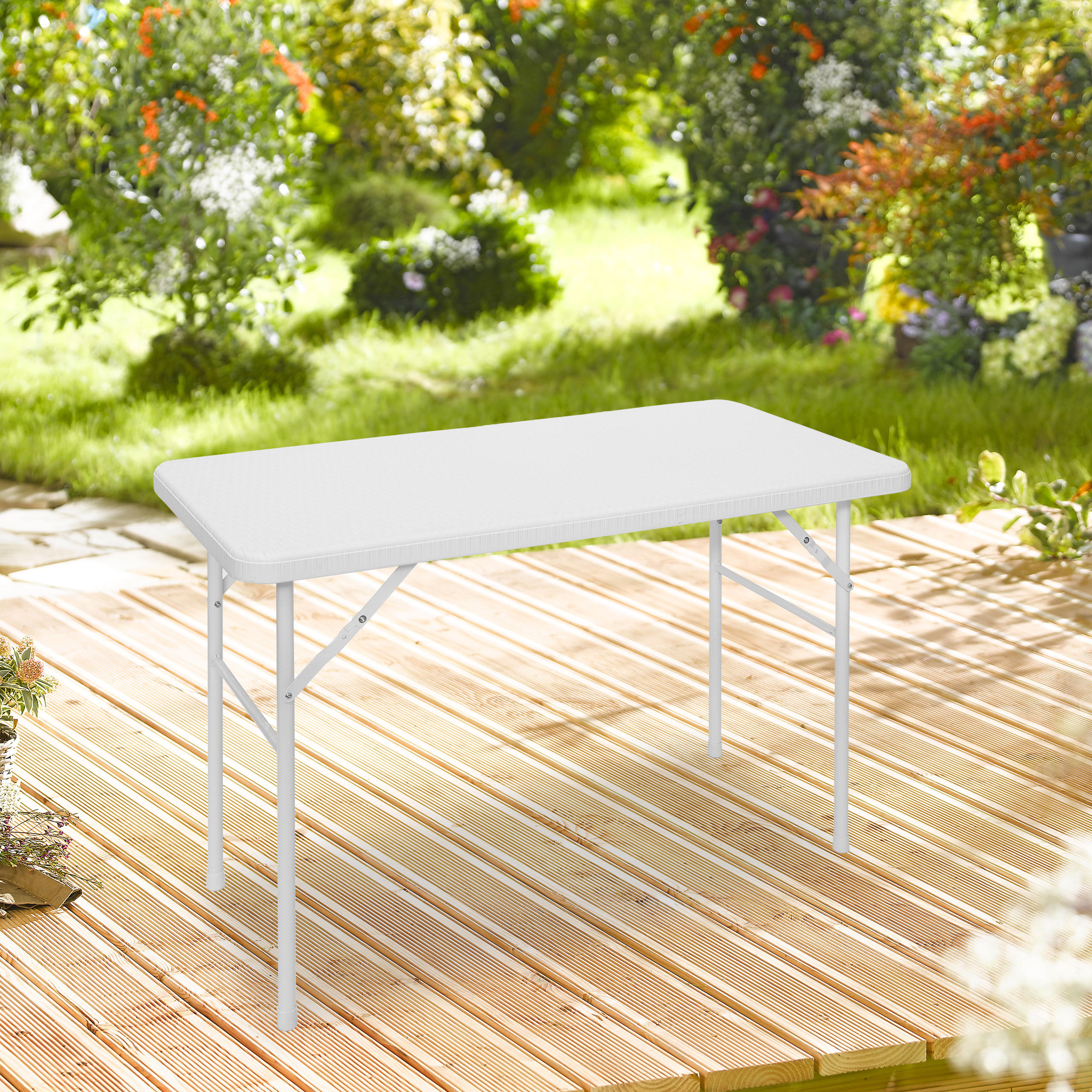 GARTENTISCH - Weiß, Kunststoff/Metall (61.5/122/74cm) - Relaxdays