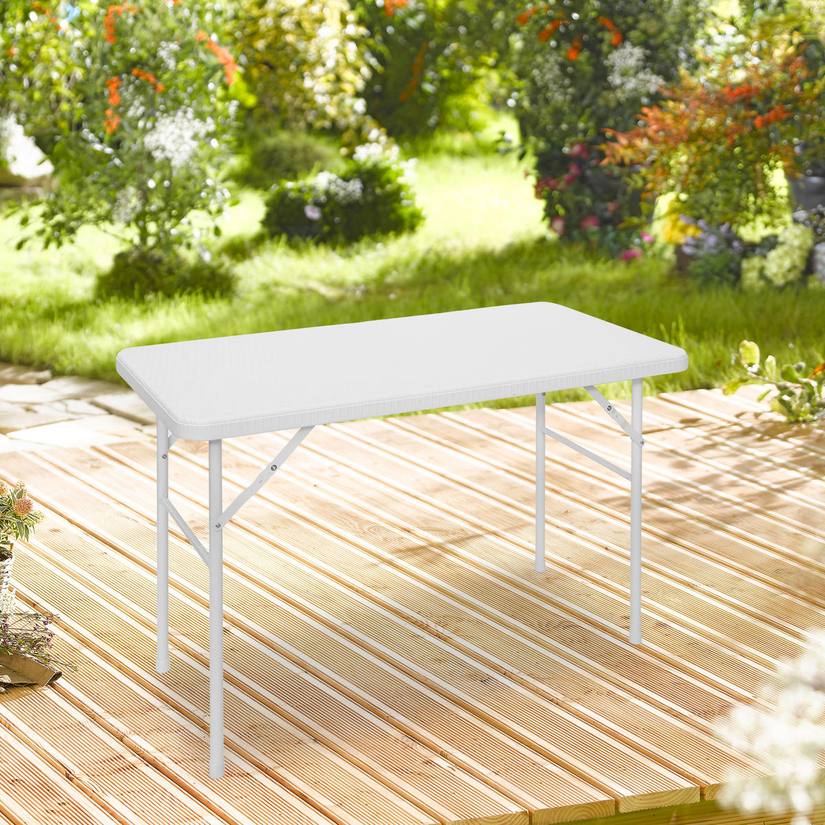 GARTENTISCH - Weiß, Kunststoff/Metall (61.5/122/74cm) - Relaxdays