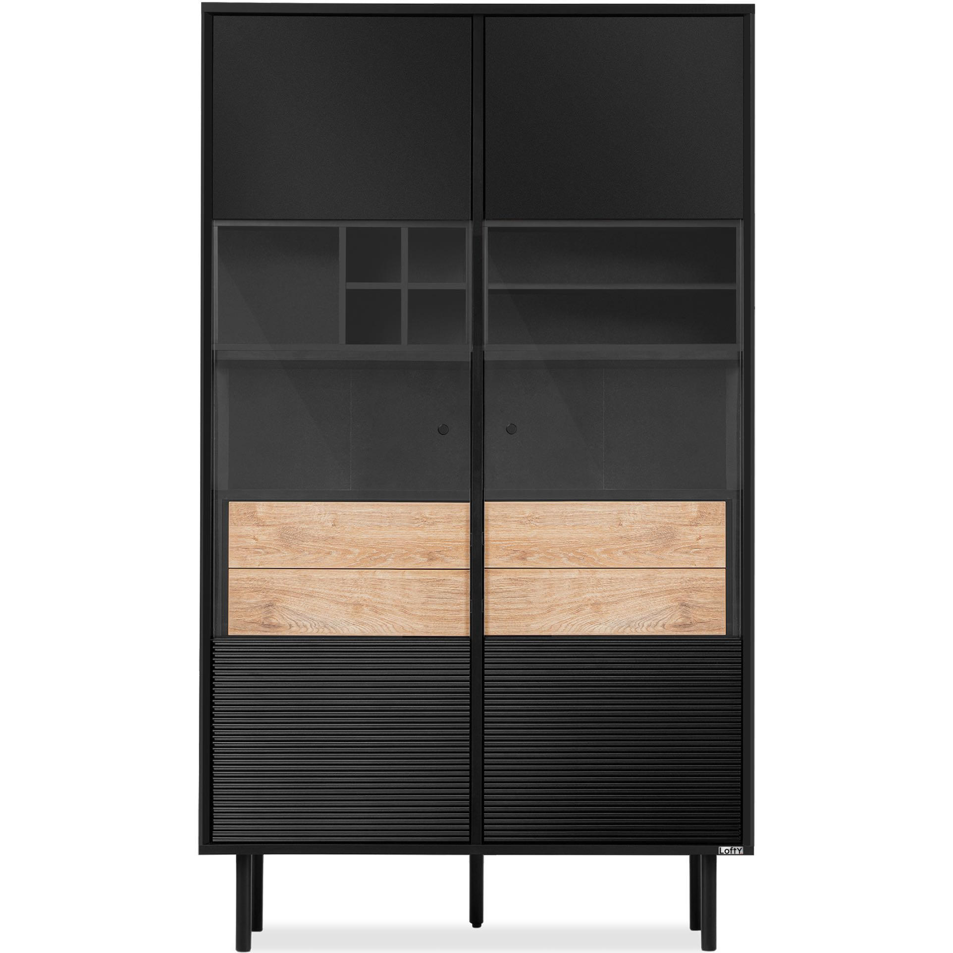 VITRINENSCHRÄNK LOFTY TV/Weineinlage, schwarz / Eiche natur - Eichefarben/Schwarz, Holzwerkstoff (102/174/41cm) - KONSIMO®