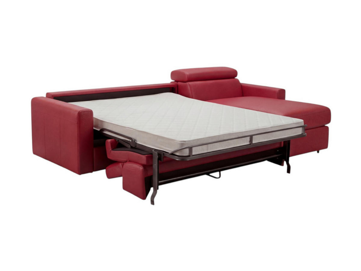 ECKSOFA Morris Echtleder mit Bettfunktion Rot - Rot, Leder/Metall (223/170cm)