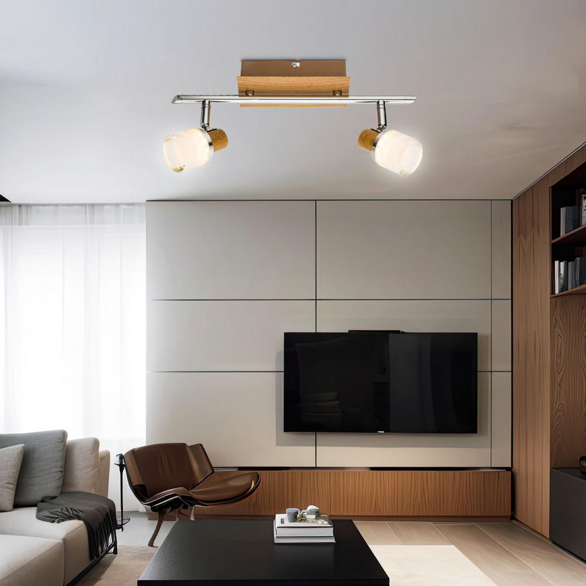 LED DECKENLEUCHTE ALONIS Silber Holzoptik - Silberfarben, Holz (35/8/14.5cm) - Globo Lighting