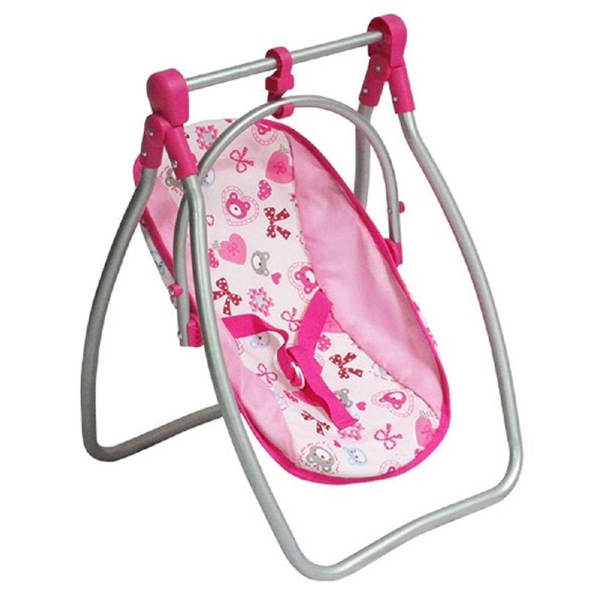 PUPPENHOCHSTUHL Bär 9397C Sicherheitsgurt, Bechervertiefung, Wippe, Polster, ab 3 Jahren - Rosa, Kunststoff (37/61/41cm) - Moni