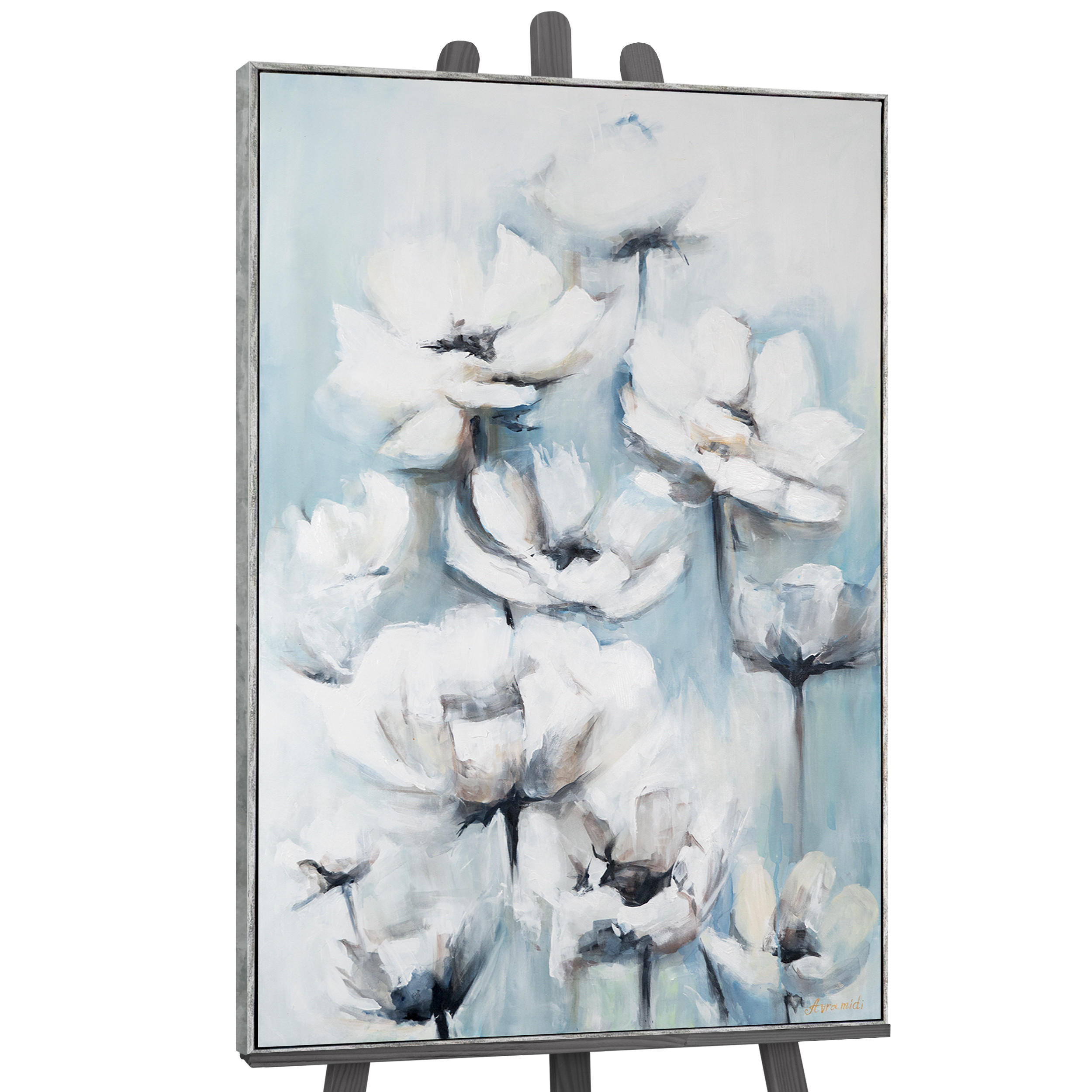 GEMÄLDE Blumige Zärtlichkeit Schattenfugenrahmen Hellgrau 140x100 cm - Hellgrau, Holz (140/100cm) - YS-art gallery